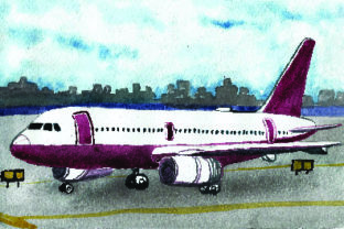 Airplane on at Gate - Watercolor Style Review