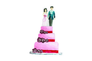 Bride and Groom on Cake - Watercolor Wedding Design Review