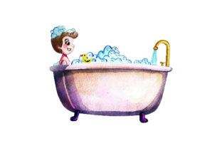 Child Taking Bath with Yellow Duck: Bathroom Art