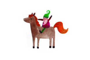 Gnome Riding a Horse: Watercolor Charm by Designs Amp