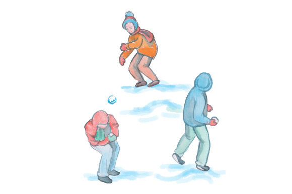 Kids Snowball Fight Watercolor Art