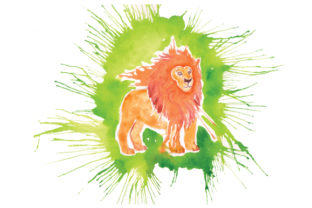 Lion in Paint Splatter Watercolor Style Animals Art