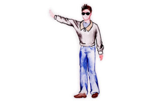 Man Hailing Taxi in Watercolor for Travel
