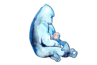 Mom and Baby Gorillas in Watercolor Style