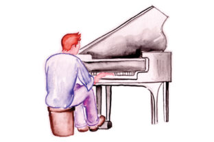 Piano and Pianist in Watercolor Music Design Review