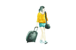 Review: Woman Pulling Luggage Watercolor Design