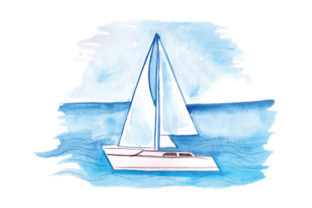 Sailboat in Sea Watercolor for Nature Amp Branding