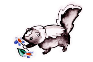 Skunk Smelling Flowers: Whimsical Animals Art