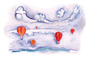 Sky with Hot Air Balloons in Watercolor Review