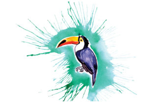 Toucan in Paint Splatter Watercolor Style for Animals Branding
