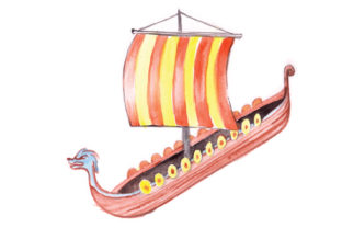 Viking Ship in Watercolor Style for Vikings Branding