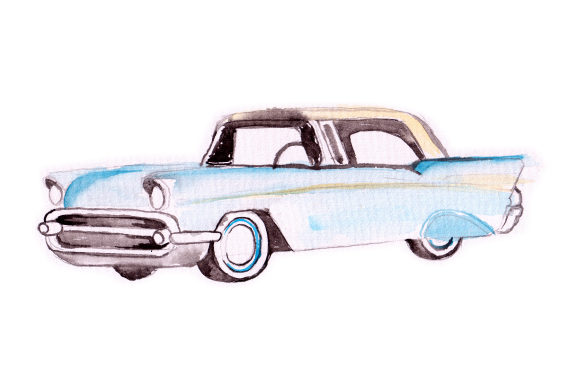Watercolor Blue Vintage Car for Garage Blogs
