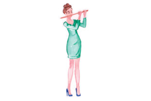 Watercolor Flute Player: Music Art for Sellers