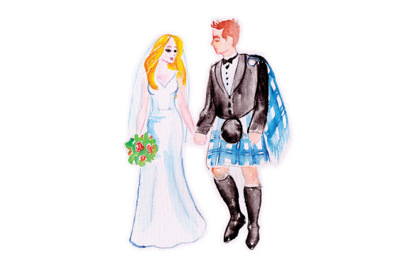 Watercolor Wedding Couple in Blue Kilt Review
