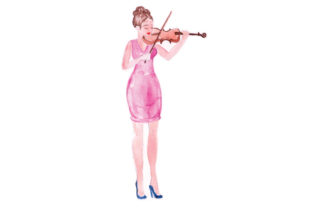 Woman Playing Violin in Watercolor for Music Branding